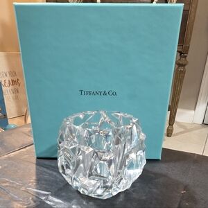 TIFFANY & CO.  3” Crystal Rock Cut Votive Tea Light Candle Holder